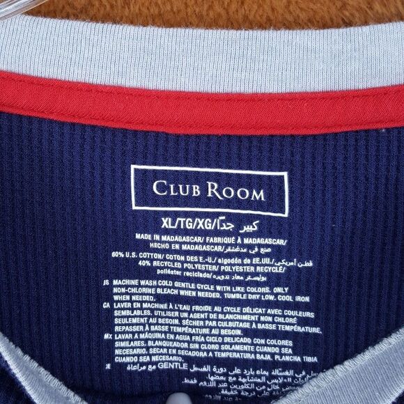 CLUB ROOM Shirt Mens XL Blue Pullover Crew Waffle Knit Thermal Long Sleeve - Picture 2 of 6